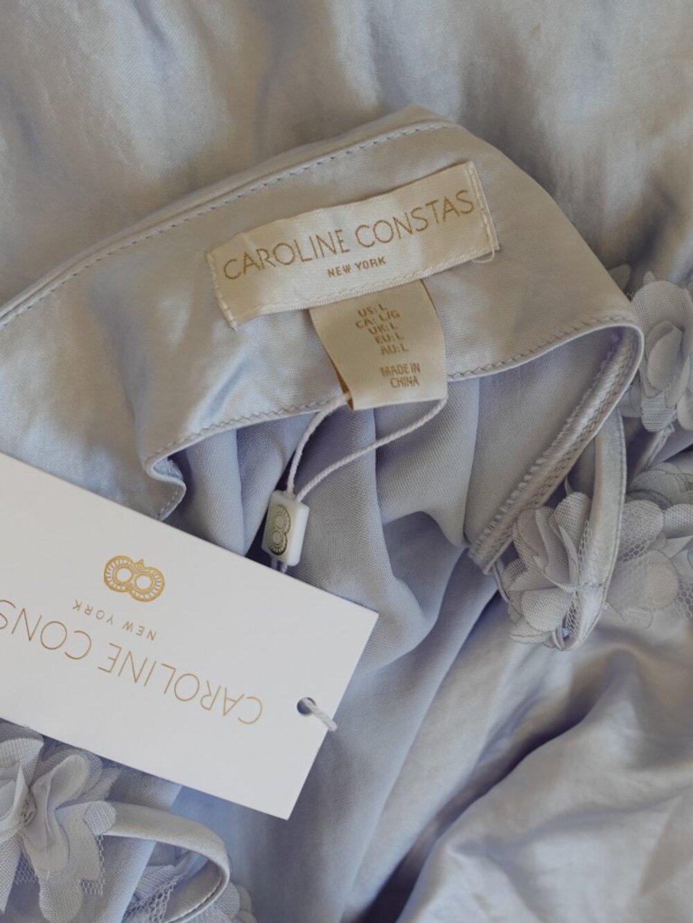 NWT Caroline Constas Satin Maxi Dress Pale Blue Size L - Picture 8 of 8